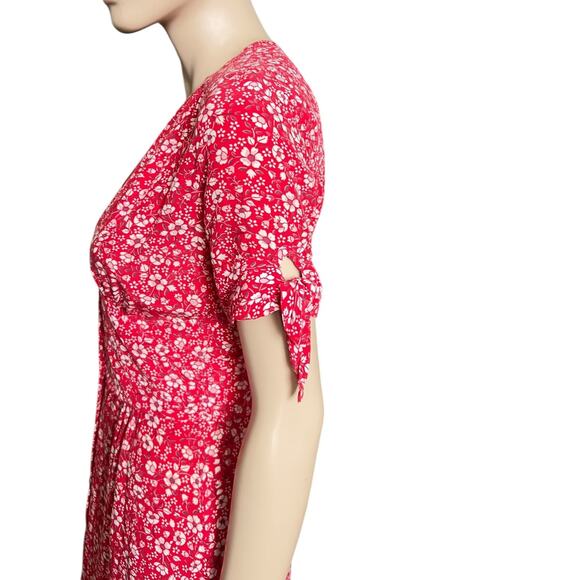 Rouje Laura Midi Dress Red Floral Print Sz 36 Short Sleeves V-Neck 100% Viscose - Picture 4 of 16